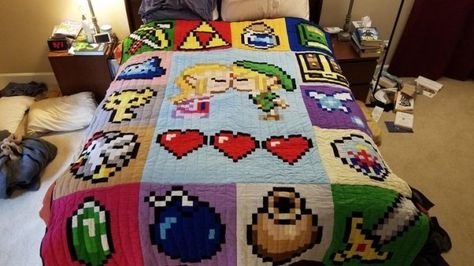 Zelda Quilt, Pixel Quilt, Denim Rag Quilt, Rag Quilt Tutorial, Pixel Quilting, Quilt Tutorial, Rag Quilt, The Legend Of Zelda, Quilt Tutorials