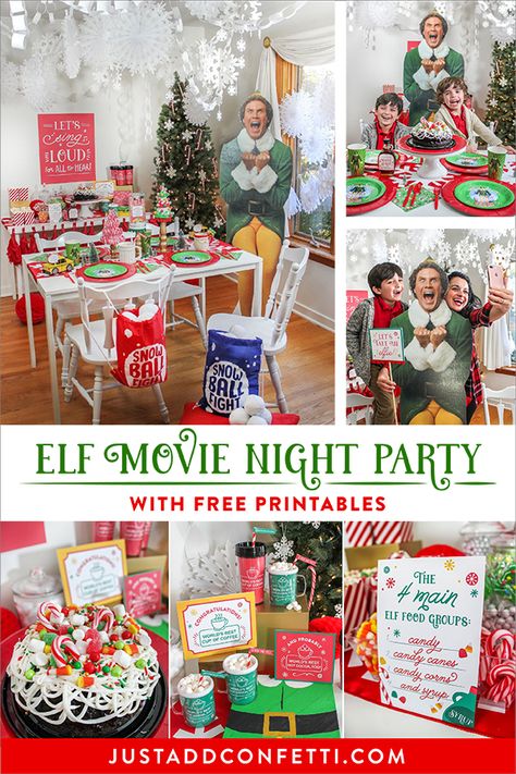 Elf Movie Night Christmas Party Elf Movie Night, Movie Night Christmas, Elf Movie Party, Elf Themed Christmas Party, Movie Night Theme, Holiday Movie Night, Adult Christmas Party, Christmas Movie Night, Elf Movie