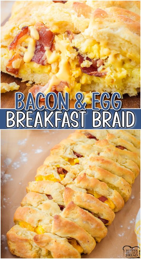 BACON EGG CHEESE BISCUIT BRAID - Butter with a Side of Bread Bacon Egg And Cheese Biscuit Braid, Breakfast Braid Crescent Roll, Crescent Roll Breakfast Recipes Bacon, Friendship Casserole, Crescent Braid, Breakfast Braid, Crescent Roll Breakfast Recipes, Crescent Breakfast, Cheese Biscuit