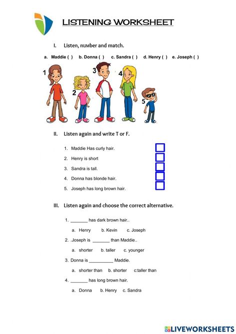 Listening Activities For Kids, Adjectives To Describe People, Listening Worksheet, Listening English, Describing People, Reading English, English Listening, Listening Activities, Introduction Letter