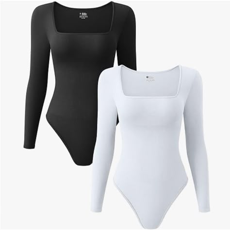 New Large White Oqq Long Sleeve Square Neck Bodysuit. White Only. Came In A Pack Of Two, But I Only Wanted To Keep The Black. Long Sleeve Body Suits, Body Suits Outfits, Wishlist Ideas I Want, Long Sleeve Bodysuit Outfit, White Bodysuit Outfit, Neutral Bodysuit, Black And White Bodysuit, Body Suit Outfit, Black Long Sleeve Bodysuit