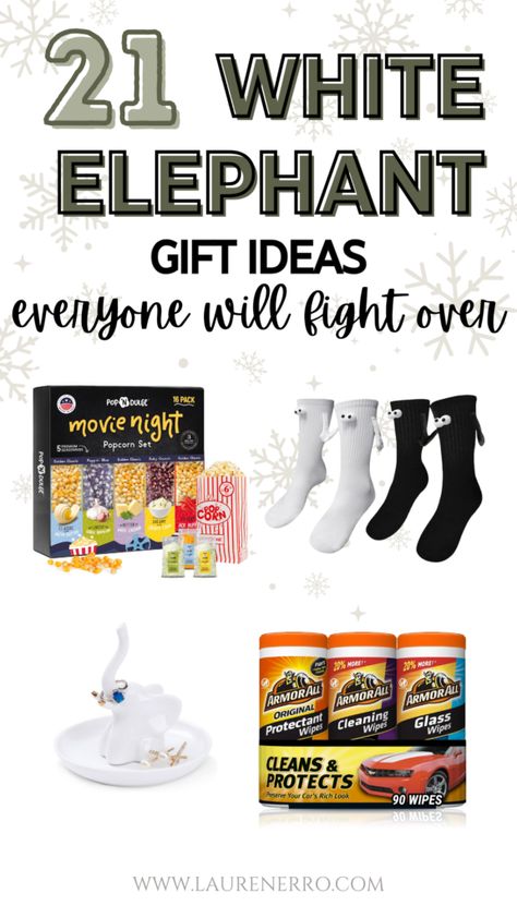 21 White Elephant Gifts Everyone Will Fight Over | Lauren Erro White Gifts Ideas, Lottery Ticket White Elephant Gift, Perfect White Elephant Gift, Cool White Elephant Gifts, Weird White Elephant Gifts, Gift Fillers Ideas, White Elephant Gift Themes Ideas, Office White Elephant Gift Ideas Diy, Teacher White Elephant Gift Ideas