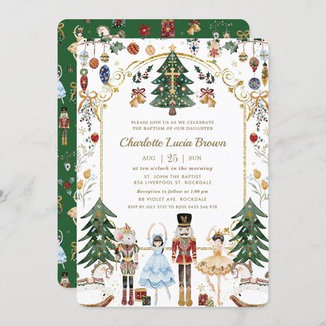 Nutcracker Christmas Party, Gold Nutcracker, Nutcracker Birthday, Christmas Birthday Invitations, Fairy Invitations, Sugar Plum Fairy, Birthday Party Invitation Templates, Winter Onederland, Winter Birthday