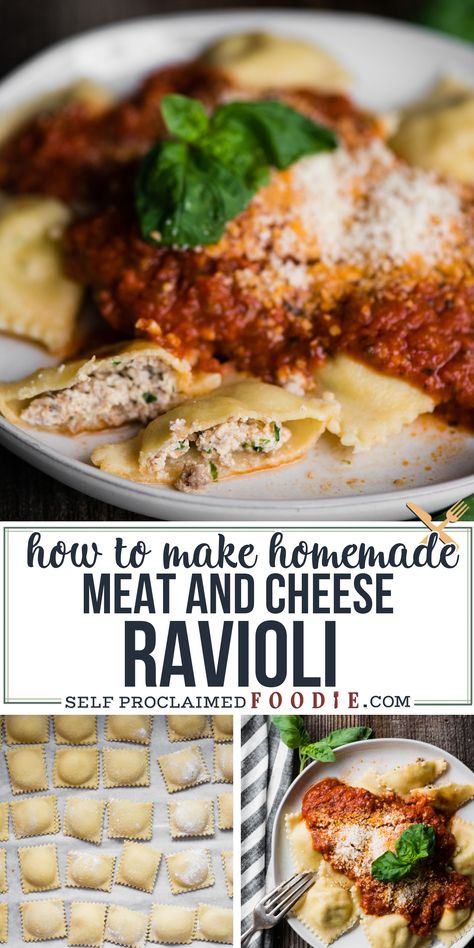 Sausage And Cheese Ravioli Filling, Making Ravioli Homemade Pasta, Ravioli Recipe Filling Meat Ground Beef, Ravioli Filling Recipe Cheese, Handmade Ravioli Recipe, Meat And Cheese Ravioli Filling, How To Make Ravioli Dough, Ravioli Filling Ideas Meat, Meat Ravioli Filling Recipe