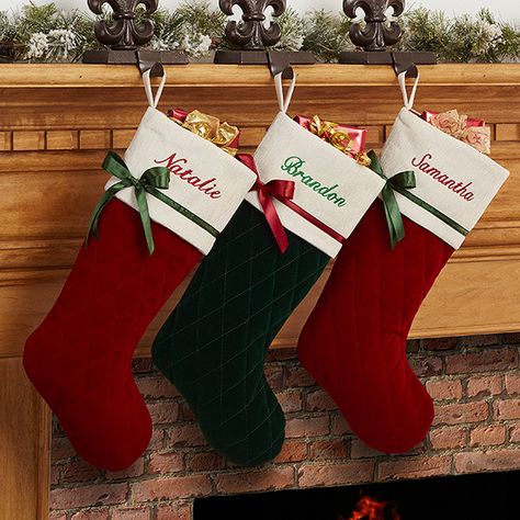 16279 - Winter Classic Personalized Quilted Stocking w/Bow Quilted Stocking, Classic Christmas Gifts, Green Stockings, Quilted Christmas Stockings, Winter Sparkle, Red Stockings, Personalized Stockings, Stocking Tree, Personalized Quilt