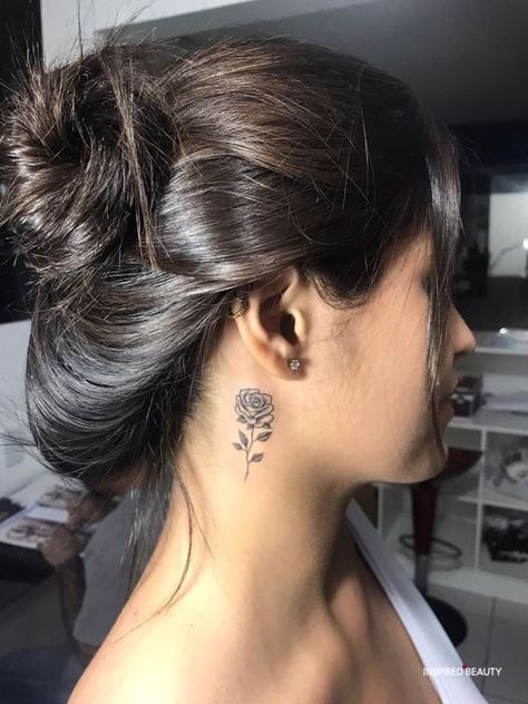 Neck Tattoos For Women, Neck Tattoo Women, Rose Tattoo Behind Ear, Rose Neck Tattoo, Small Neck Tattoos, Behind Ear Tattoos, Girl Neck Tattoos, Side Neck Tattoo, Small Rose Tattoo