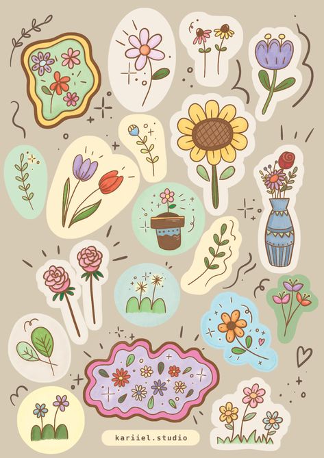 Cute Journal Stickers Printable, Cute Stickers Flowers, Stickers To Print Out, Cute Sticker Ideas To Draw, Journal Flower Stickers, Flowers Stickers Printable, Flower Printable Stickers, Cute Printable Stickers Journal, Flower Stickers Printable