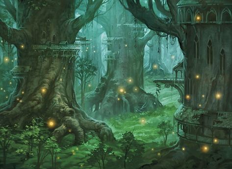 Imgur Concept Art Landscape, Forest Village, Forest City, Fantasy Forest, Fantasy City, Fantasy Setting, Fantasy Places, Tree Illustration, High Fantasy