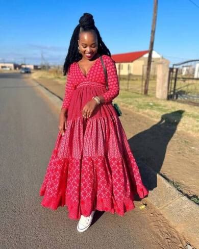 28 Best Tswana Traditional Attires in South African Style Seshoeshoe Designs 2023, Seshoeshoe Dress Patterns, Modern Shweshwe Dresses, Sishweshwe Designs Dresses, Modern South African Traditional Dresses, Lobola Dress, Red Traditional Dress, Shweshwe Dresses For Makoti, Seshweshwe Dresses