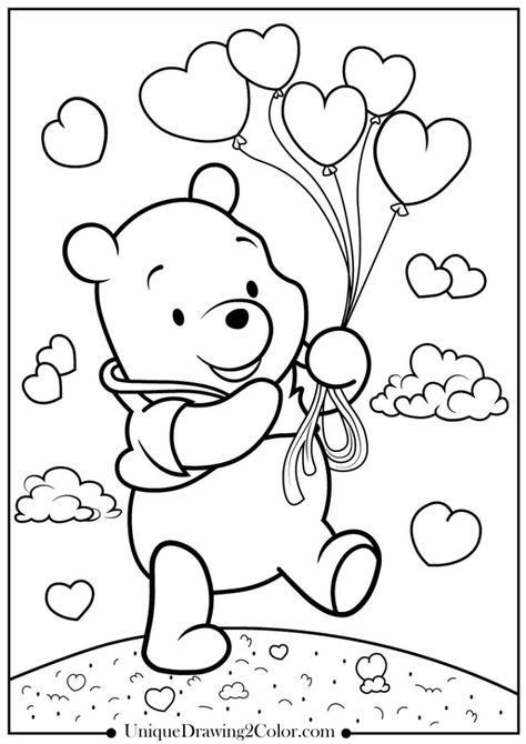 Winnie the Pooh Valentine's Day Coloring Pages - Free Printable Coloring Pages For Adults Disney, Colour Pages For Adults, Winnie Pooh Drawing, Cute Winnie The Pooh Drawings, Pooh Coloring Pages, Colouring Pages Disney, How To Draw Winnie The Pooh, Pooh Drawing, Valentines Colouring Pages