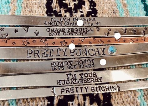 Western Stamped Bracelet, Stamped Jewelry Ideas Western, Western Stamped Rings, Western Stamped Jewelry, Stamped Rings Ideas, Metal Stamped Bracelet, Southern Jewelry, Stamping Jewelry, Stamp Jewelry