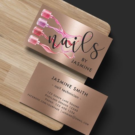 Modern Nails Rose Gold Foil Business Card Nails Business Card, Nail Business Cards, Gold Foil Business Card, Nails Rose Gold, Nail Salon Business Cards, Rose Gold Business Card, Gold Foil Business Cards, Nails Rose, Beauty Salon Business Cards