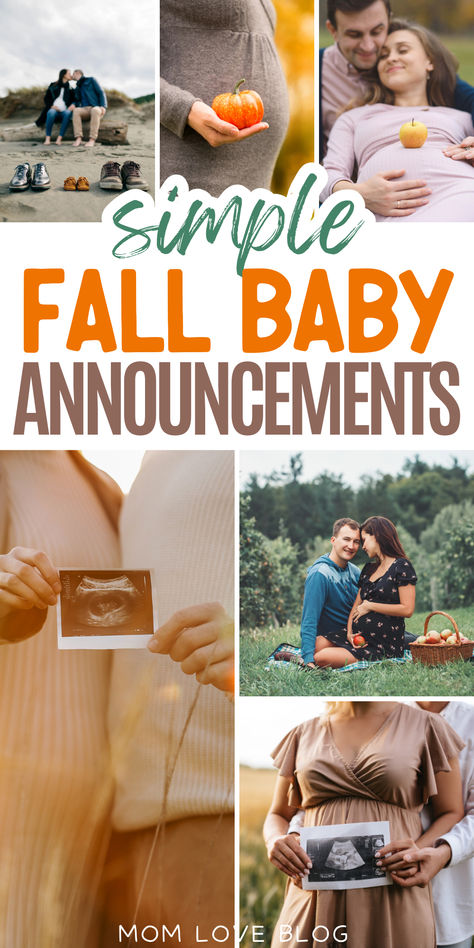 Collage of fall baby announcement ideas for a fall pregnancy. Big Sister Pumpkin Announcement, October Birth Announcement, Fall Big Sister Announcement, Pregnancy Announcement Pictures Fall, Simple Baby Announcement Picture Ideas, Pregnancy Announcement With Big Sister, Pumpkin Patch Baby Announcement, Fall Pregnancy Announcement Baby #2, Fall Baby Announcement Photoshoot