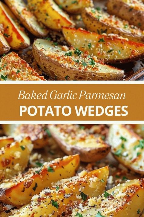 Baked Garlic Parmesan Potato Wedges Baking Potato Recipes, Baked Potatoes In Oven, Crispy Wedges, Baked Garlic Parmesan Potato Wedges, Potatoe Wedges, Garlic Parmesan Potato Wedges, Potatoes Wedges, Russet Potato Recipes, Parmesan Potato Wedges