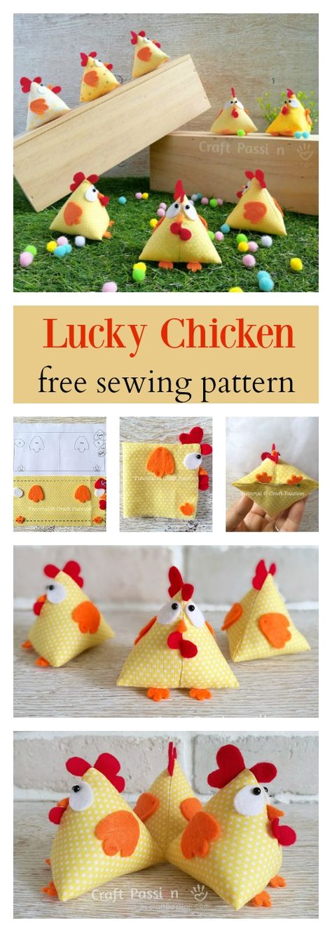 Lucky Chicken Pattern - Free Sewing Pattern | Craft Passion Chicken Sewing, Potpourri Sachets, Diy Sy, Projek Menjahit, Chicken Crafts, Chicken Pattern, Trendy Sewing, Beginner Sewing Projects Easy, Sewing Toys