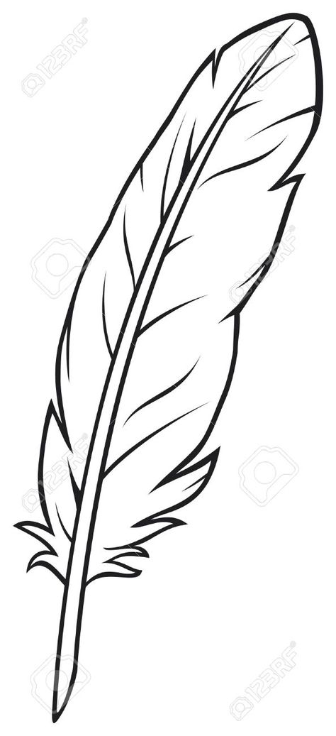 Quill Drawing, Quill Tattoo, Feather Sketch, Feather Clip Art, Feather Clipart, Feather Outline, Feather Stencil, Feather Template, Feather Illustration