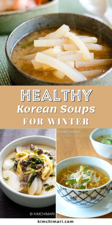 Korean Soup Recipes, Radish Soup, Sprout Soup, Korean Soups, Healthy Korean Recipes, Soups For Winter, Koreansk Mad, Easy Korean Recipes, Soybean Paste