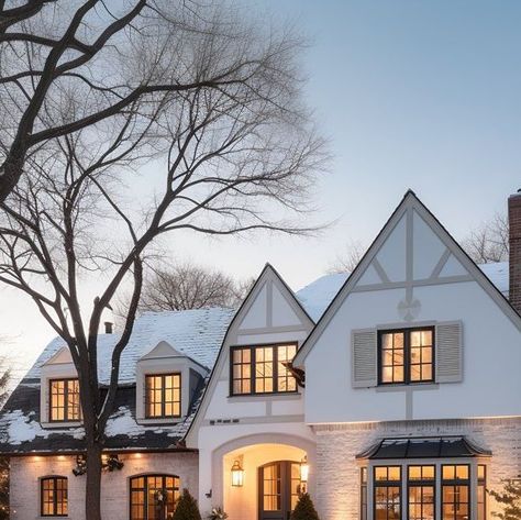 White Tudor Exterior, Tudor Home Exterior, Tudor House Exterior Paint Colors, Tudor Style Cottage Exterior, Tudor Style Home Exterior, Brick Tudor Exterior, Painted Brick Tudor Exterior, Painted Tudor Exterior Before And After, Tudor Style Homes Exterior Color Schemes