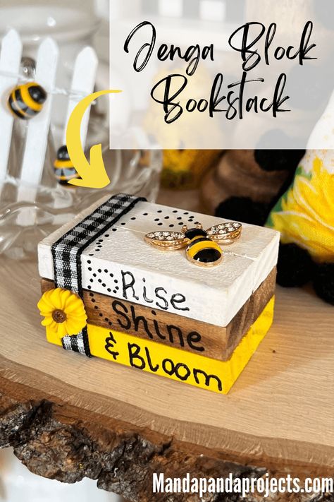 Dollar Store Jenga Block Crafts, Jenga Blocks Crafts, Jenga Block Crafts Diy, Jenga Block Crafts, Diy Jenga, Jenga Diy, Stacked Blocks, Sunflower And Bee, Jenga Blocks