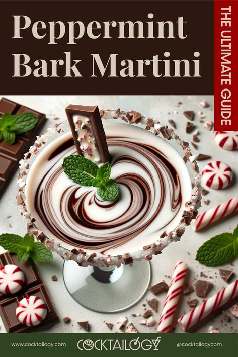 Peppermint Bark Martini: The Ultimate Guide Peppermint Bark Martini, Bark Candy, Chocolate Vodka, Peppermint Martini, White Chocolate Liqueur, Christmas Drinks Alcohol, Peppermint Syrup, Yummy Alcoholic Drinks, Chocolate Liqueur