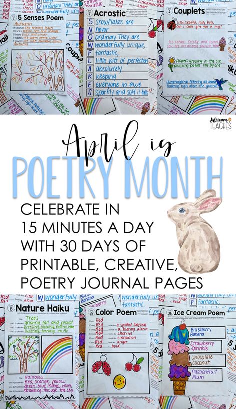 3rd grade National Poetry Month poetry journal for kids Poetry Activities Elementary, 5th Grade Poetry, Poetry Portfolio, Poetry Month Activities, Poetry Lesson Plans, Month Journal, Poetry Projects, Reading Poems, Poetry Activities