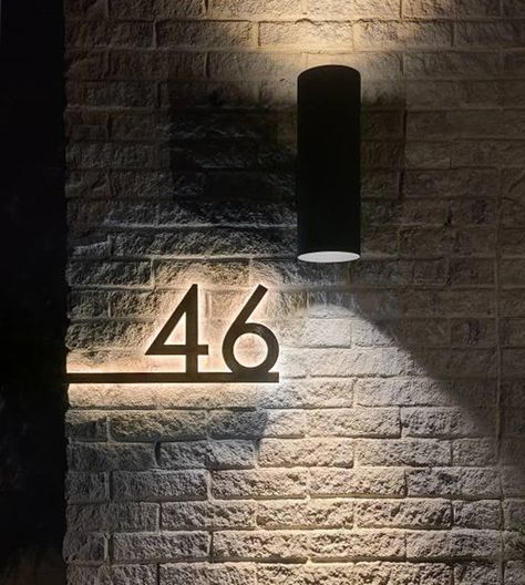 House Numbering Ideas, House Number Lighting, Backlit House Number, House Number Design Ideas, House Number Plate Ideas, House Number With Light, Front Door House Number Ideas, Exterior House Number Ideas, Entrance Door Lighting