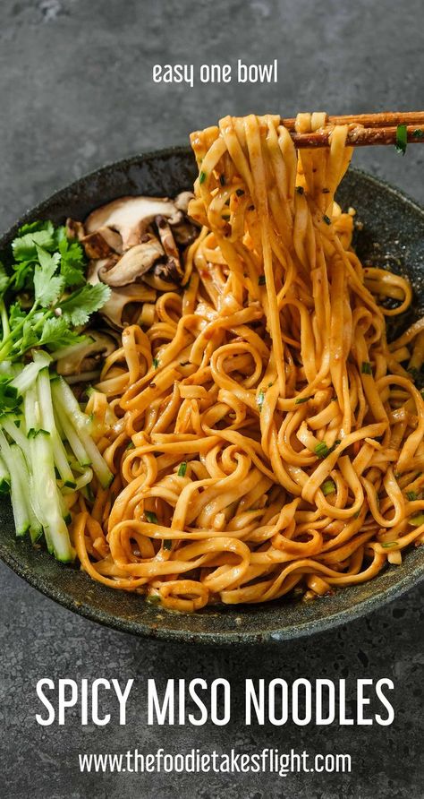 Miso Noodle Sauce, Healthy Thai Noodle Recipes, Cold Noodle Bowl, Spicy Miso Ramen Noodle Recipes, Miso Peanut Noodles, Asian Wheat Noodle Recipes, Vegan Miso Noodles, Miso Rice Noodles, Miso Noodles Stir Fry