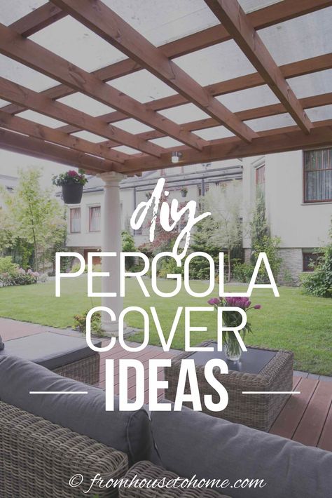 These pergola cover ideas include roof panels, canopies and plants which can all provide shade for your patio or deck. A great addition to your landscaping structures. #fromhousetohome   #decks #patios #gardenstructures #gardening #gardeningideas Pergola Cover Ideas, Summer Hangout, Pergola Cover, Retractable Pergola Canopy, Outdoor Covered Patio, Farmhouse Patio, Hangout Spot, Retractable Pergola, Wood Pergola