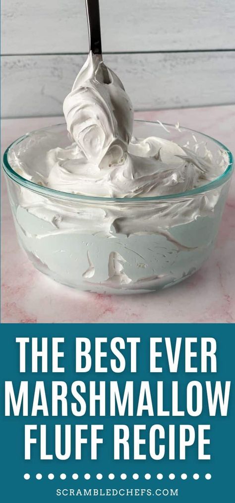 Homemade marshmallow fluff is the perfect addition to your dessert buffet! Use to make fluffernutter sandwiches or as part of a fruit dip! Homemade Marshmallow Cream Recipe, Easy Marshmallow Fluff, Make Marshmallow Fluff, Marshmallow Fluff Recipe, Marshmallow Recipes, Marshmallow Fluff Recipes, Homemade Marshmallow Fluff, Homemade Marshmallow, How To Make Marshmallows