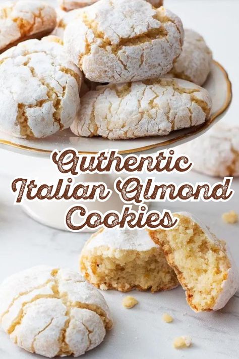 Learn how to make authentic Italian Almond Cookies with this easy cookie recipe! These traditional Italian cookies are perfect for holidays or to bring to a cookie exchange party. Their chewy texture and delightful almond flavor give these cookies a unique flavor. Simple, delicious, this cookie recipe is perfect for sharing. The Modern Nonna Amaretti Cookies, Italian Ricotta Almond Cookies, Almond Crinkle Cookies Recipe, Simple Italian Cookies, Italian Almond Macaroons, Italian Amaretto Butter Cookies, Italian Cherry Almond Cookies, Iced Almonette Cookies Recipe, Italian Ricciarelli Cookies