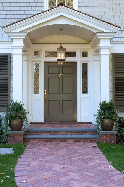 Front Porch Ideas For Colonial House, Portico Addition Before And After, Arch Front Porch Entrance, Front Door Columns Entrance, Portico Ideas Entrance, Portico Column Design, Colonial With Portico, Colonial Entryway Exterior, Front Door Portico Ideas Entrance