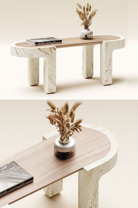 Marble Furniture Design, Coffee Tables Ideas, Modern Furniture Design, Marble Desk, Curved Table, Unique Furniture Design, Console Table Design, Marble Console Table, Marble Furniture