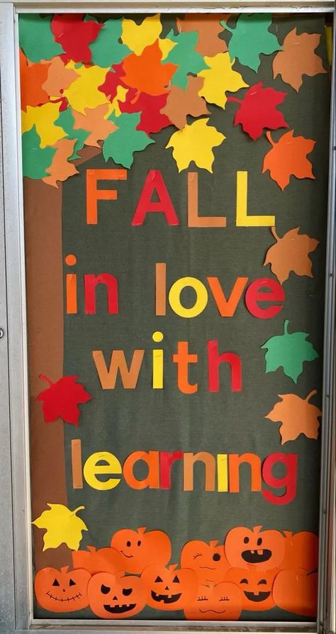 Fall Classroom Door Ideas, Halloween Classroom Door Decor, Fall Classroom Door, Fall In Love With Learning, Classroom Door Ideas, Halloween Classroom Door, Fall Classroom Decorations, Fall Classroom, School Door Decorations