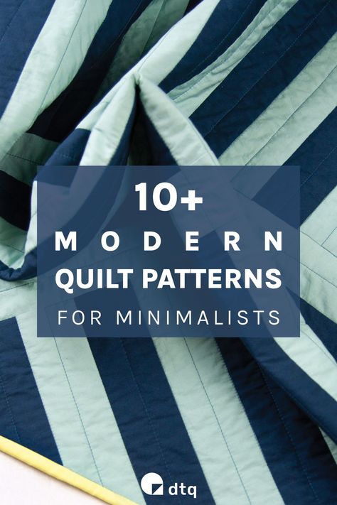 Wondering how to make a simple geometric quilt? Look no further! Browse 10+ simple geometric quilt patterns for modern quilters and read our tips on how to choose pattern and fabric! Master Bed Quilt Patterns, Simple Modern Quilt Ideas, Simple Elegant Quilt Pattern, Alternative Quilt Binding, Plain Quilt Patterns, Strip Quilts Patterns, Modern Beginner Quilt, Trendy Quilt Patterns, Quilts Made From Clothes