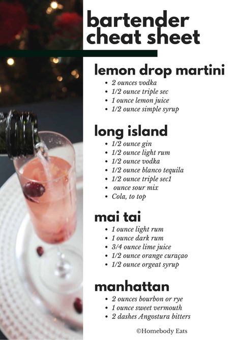 Want to learn some of the most popular cocktail recipes? This master cocktail list includes 45 of the most common bartending recipes. Think of this as your bartending cheat sheet with easy alcoholic drink recipes that you can make at home, for a party, or at the bar. You're going to step up your bartending 101 game with these classic recipes. Bartending Basics, Bar Drink Recipes, Drinks Alcohol Recipes Easy, Bartender Recipes, Popular Cocktail Recipes, Basic Cocktails, Bartender Drinks Recipes, Bartending Tips, Menu Sans Gluten