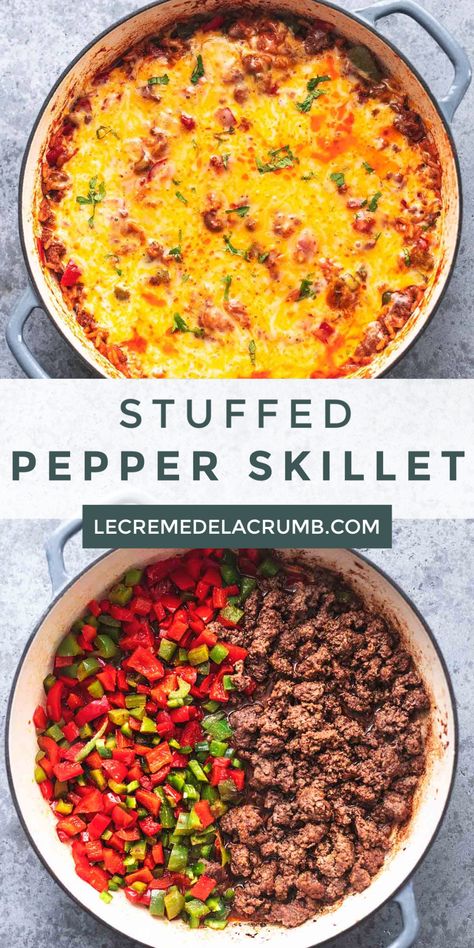 Stuffed Peppers Skillet, Stuffed Bell Peppers Skillet, One Pot Stuffed Peppers, Easy Meals Stovetop, Easy Dinners Stovetop, One Pot Skillet Meals Healthy, Healthy Iron Skillet Recipes, Quick Healthy One Pot Meals, Protein Skillet Meals