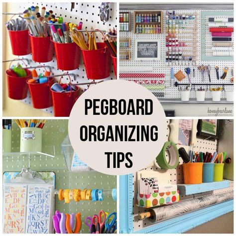 Art Studio: 16 Pegboard Organizing Tips - Peg Boards, Pegboard Organization, Dream Craft Room, Sewing Room Organization, Organisation Hacks, Studio Organization, Sewing Space, Scrapbook Room, Office Crafts