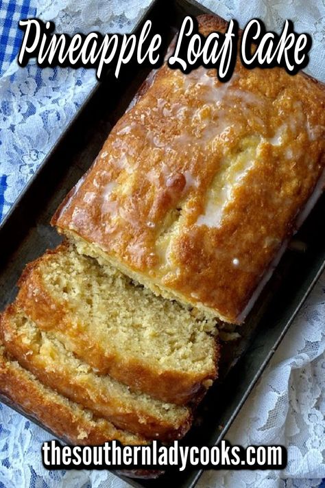 Pineapple loaf cake recipe is easy, delicious and the perfect dessert for any small gathering or event. This treat uses crushed pineapple in the ingredients. Pineapple Loaf Cake Recipe, Orange Loaf Cake Recipes, Small Loaf Cake Recipes, Pineapple Loaf Bread, Longhorn Pineapple Bake, Pineapple Baked Goods, Mini Apple Loaf Cakes, Loaf Pan Cakes Recipes, Crushed Pineapple Recipes Desserts Easy