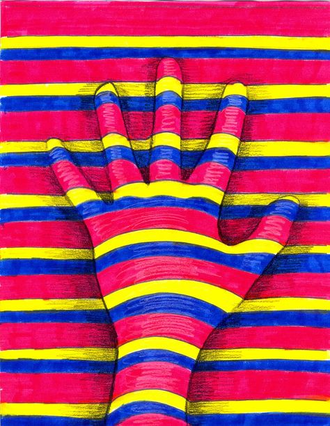 The Lost Sock : Art Elements using Hands Op Art Lessons, Illusion Kunst, 4th Grade Art, 5th Grade Art, Art Elements, 3d Hand, Homeschool Art, Art Lessons Elementary, School Art Projects