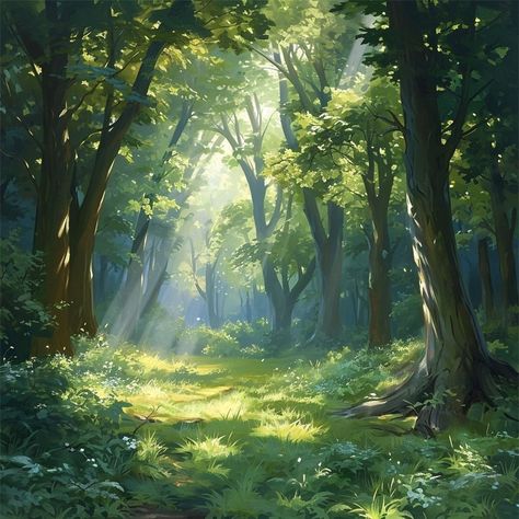 Sunlit in a forest Forest Background Digital Art, Dappled Light Forest, Enchanted Forest Digital Art, Enchanted Forest Aesthetic Light, D&d Backgrounds, Cute Forest Background, Forest Overview, Nature Background Drawing, Mystical Forest Painting