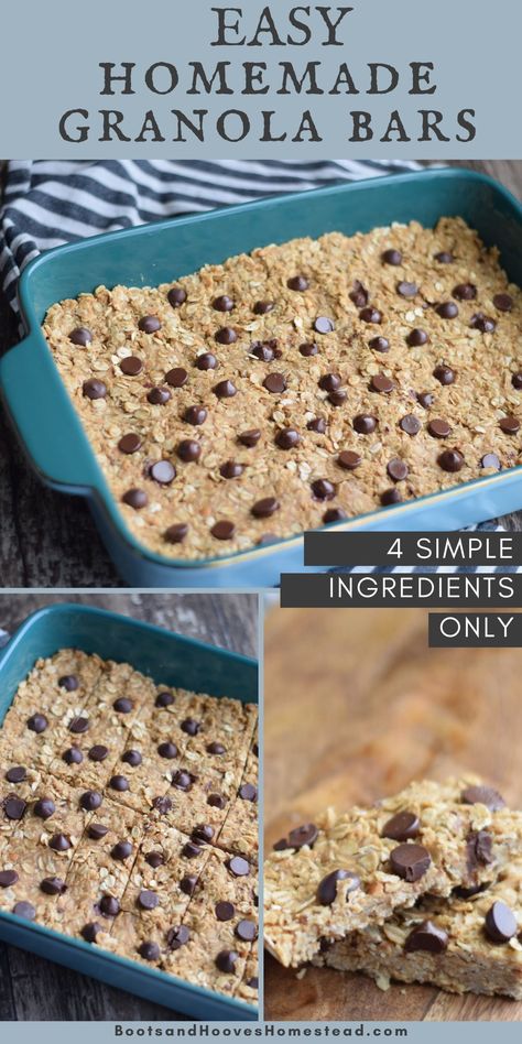 Easy Homemade Granola Bars, Peanut Butter Granola Bars, Easy Granola Bars, Chocolate Chip Granola Bars, Easy Granola, Healthy Granola Bars, Granola Recipe Bars, Peanut Butter Granola, Homemade Granola Bars