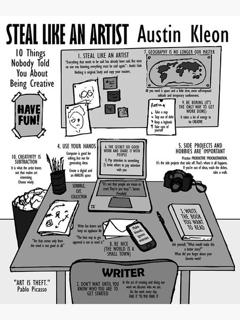 Think Like An Artist, Steal Like An Artist, What Is Creativity, Visual Book, Austin Kleon, Book Writing Tips, Book Summaries, Art Tips, Self Improvement Tips