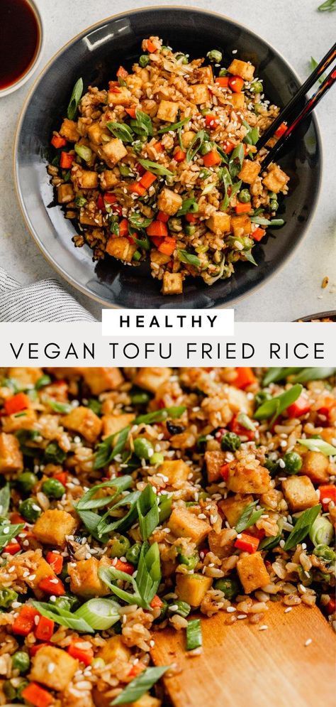 Fried Rice With Tofu, Tofu Fried Rice, Tofu Fried, Crispy Baked Tofu, Tofu Recipes Healthy, Vegan Fried Rice, Dinner Quick, Vegan Tofu, Leftover Rice