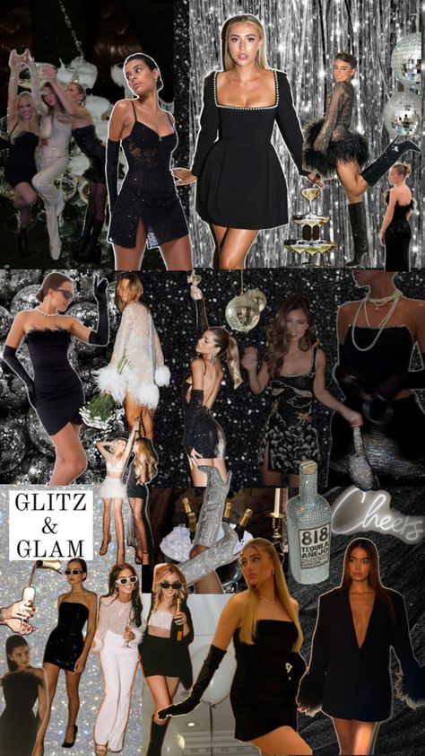 Glitz and Glam Hens Night Vision Board Glitz And Glamour Party Outfit Dresses, Glitz And Glamour Party Outfit, Glitz And Glamour Party, 21st Birthday Themes, Dresses Glitter, 18th Birthday Party Themes, Disco Birthday Party, 25th Birthday Parties, Glamour Party