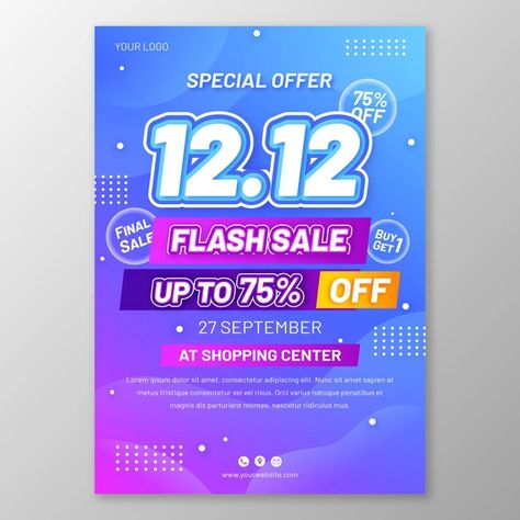 Free Vector | Gradient 12.12 sale vertical poster template 12.12 Sale Poster, Chinese New Year Poster, Vector Gradient, Ads Design, Banner Ads Design, Photoshop Tutorial Design, New Years Poster, Vertical Poster, Sale Banner