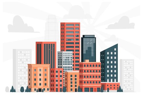 City skyline concept illustration | Free Vector #Freepik #freevector #building-illustration #flat-city #city-illustration #building-skyline Urbanization Illustration, Vector Building Illustration, Flat Illustration City, City Buildings Drawing, Building Illustration Vector, Building Animation, Buildings Illustration, Flat Building, City Vector Illustration