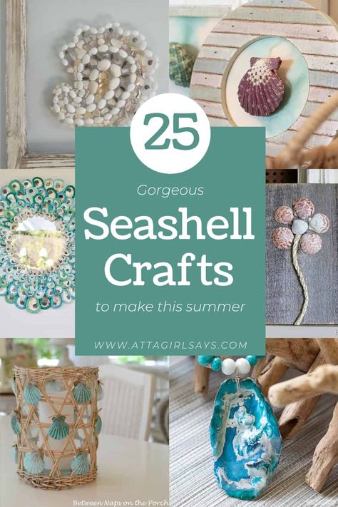 If you're planning a beach trip this summer, be sure to bring back a bucket of shells so you can try your hands at one of these gorgeous, easy seashell crafts. There's really no limit to what you can make from shells: artwork, home decor items, jewelry. chandeliers. monograms, shadowboxes, wreaths, candles and more. Includes tutorials for 25+ oyster shell and DIY seashell crafts. Seahorse Crafts, Scallop Shell Craft, Seashell Artwork, Beach Crafts Diy, Seashell Art Diy, Sea Shells Diy, Beach Themed Crafts, Diy Beach Decor, Oyster Shell Crafts