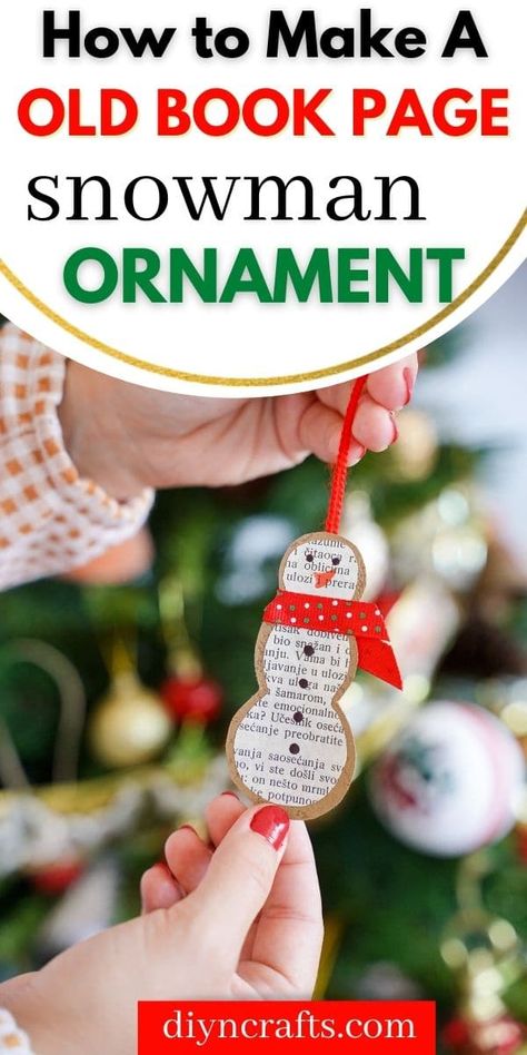 Turn old book pages into this cute snowman paper ornament in minutes! A perfect easy paper craft for Christmas decorating! Christmas Book Marks, Orange Paper Craft, Recycled Book Crafts, Aesthetic Craft Ideas, Flowers Wall Decoration, Upcycled Books Crafts, Paper Ornaments Diy, Craft Ideas For Beginners, Craft For Christmas