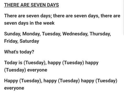 Days of the week song There Are 7 Days In A Week Song, Preschool Days Of The Week Song, Months Of The Year Song For Preschool, Days Of The Week Songs For Preschool, Days Of The Week Song Preschool, Months Of The Year Song, Daycare Songs, Days Of The Week Song, Preschool Circle Time Songs