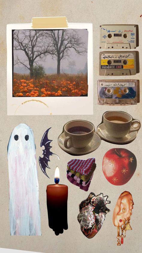 #aesthetic #fall #autumn #collage #simple #halloween Phone Collage Ideas, Fall Collage Art, Halloween Scrapbook Aesthetic, September Collage, Collage Autumn, Halloween Collage, Autumn Collage, October Collage, Fall Stickers Aesthetic